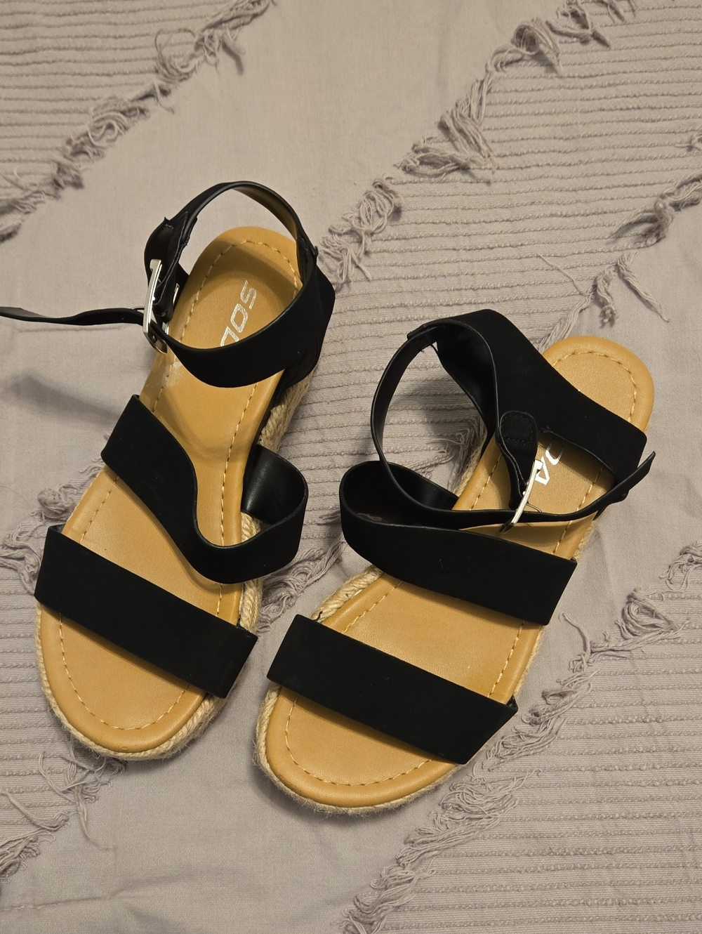 Soda Black Triple-Strap Espadrille Sandals